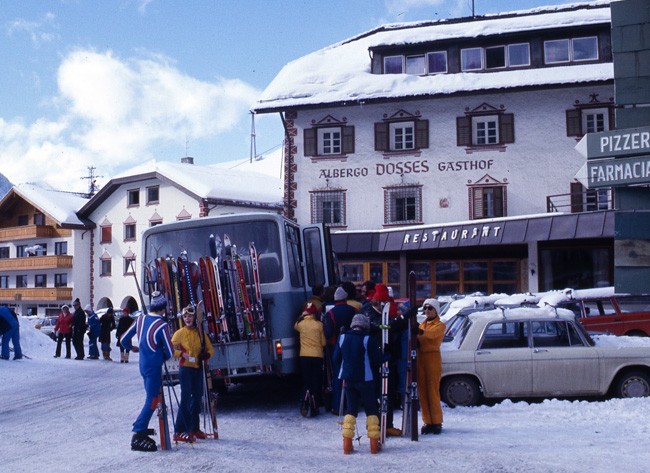 Boarding the ski bus